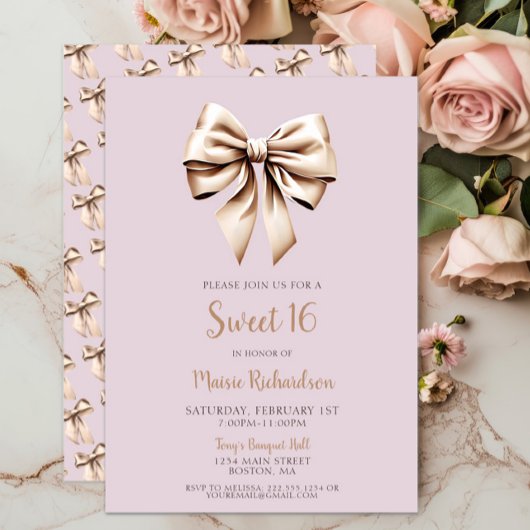 Modern Chic Paarse Coquette Bow Sweet 16 Kaart