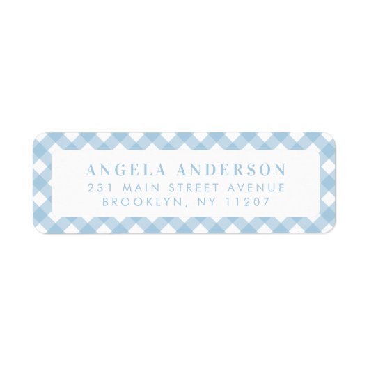 Modern Chic Pastel Dusty Blue Gingham Pset Check Etiket (Voorkant)