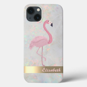 Modern Chic Pink Flamingos Opal Iridescent iPhone 13 Hoesje
