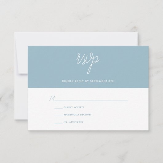 Modern Chic Poeder Blauw en Wit Trouwen RSVP (Voorkant)