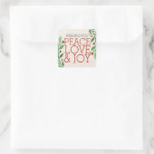 Modern Chic Red Peace Joy Love Kerstfeestdag Vierkante Sticker (Tas)