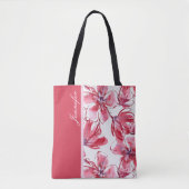 Modern Chic Red Tropical Floral Persoonlijke naam Draagtas (Voorkant)
