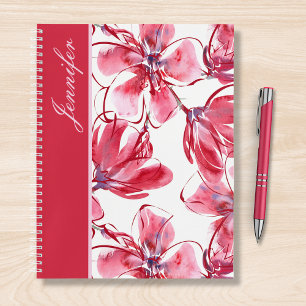 Modern Chic Red Tropical Floral Persoonlijke naam Notitieboek