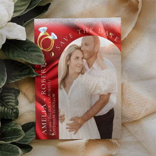 Modern Chic Red Velvet sparen de Datum Fotokaart Flyer