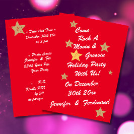 Modern Chic Red, White & Gold Stars Groovy Party Kaart