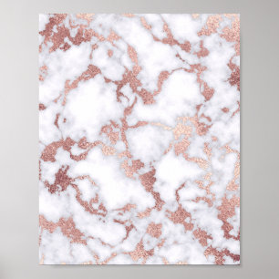 Modern Chic Roos Gold White marble Stone Pattern Poster