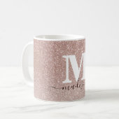 Modern Chic Roos Goud Roze Glitter Monogram Script Koffiemok (Voorkant links)