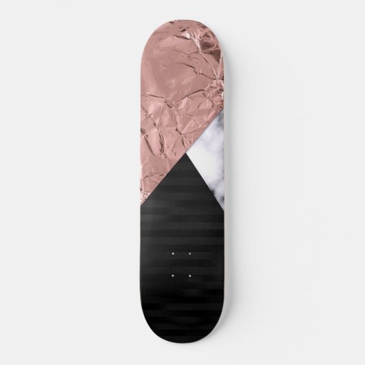 Modern Chic Roos Goud Zwart Marmer Geometrisch Skateboard (Voorkant)