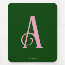 Modern Chic Roze Monogram Initiaal op Donkergroen
