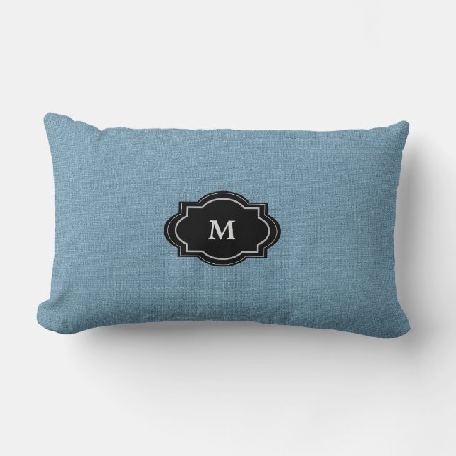 Modern Chic Rustic Blue Monogram faux burlap Kussen (Voorkant)