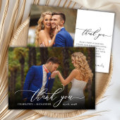 Modern Chic Script 2 Mariage photo Carte de remerc