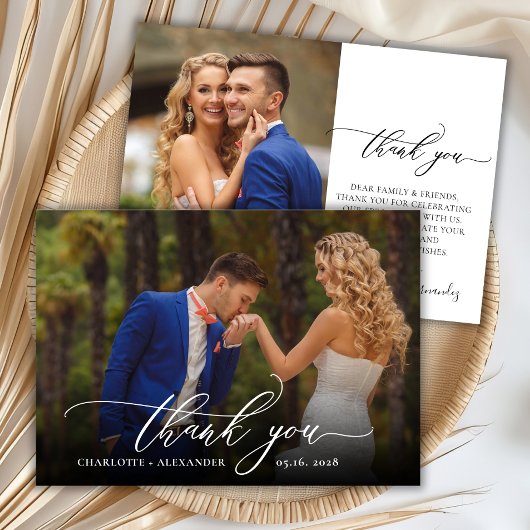 Modern Chic Script 2 Mariage photo Carte de remerc