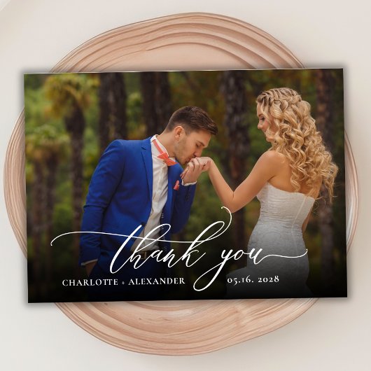 Modern Chic Script 2 Mariage photo Carte de remerc