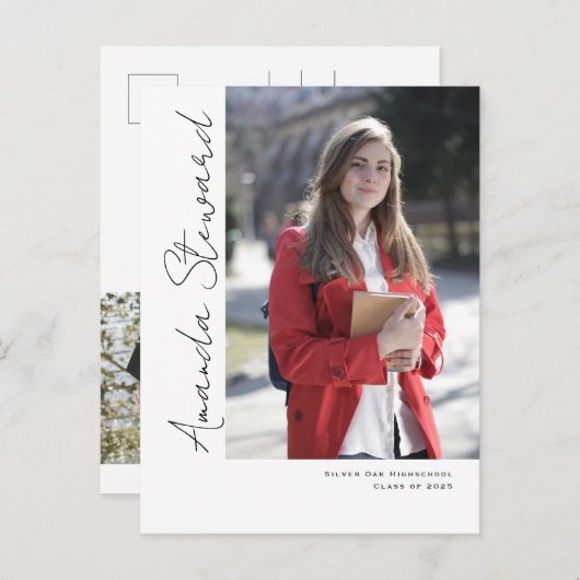 Modern chic Script Afstuderen Aankondiging (Voorkant / Achterkant)