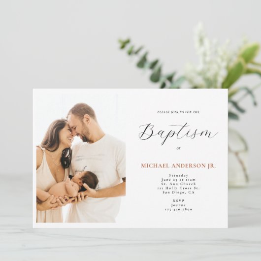 Modern Chic Script Elegante Fotodoop Kaart (Staand voorkant)