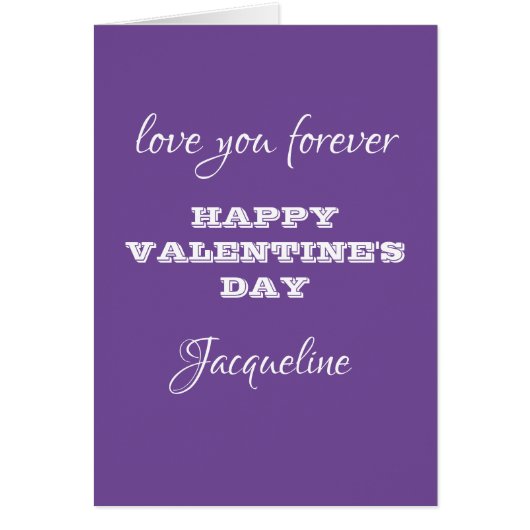 Modern Chic Script Nom Purple Valentines Carte de  (Devant)