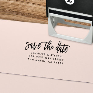 Modern chic script Sla de datum retour adres op Zelfinktende Stempel