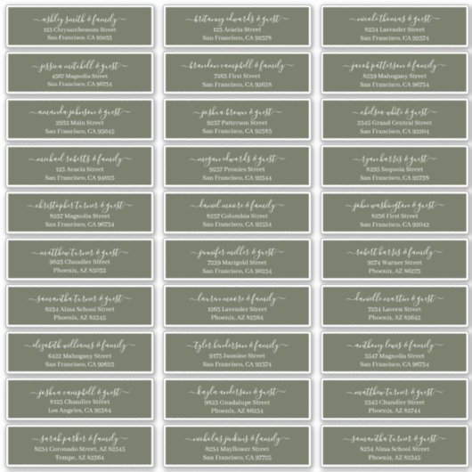 Modern Chic Script Weddenschap Namen adres Sticker (Voorkant)