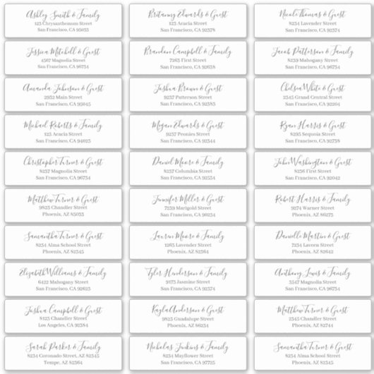 Modern Chic Script Weddenschap Namen adres Sticker (Voorkant)