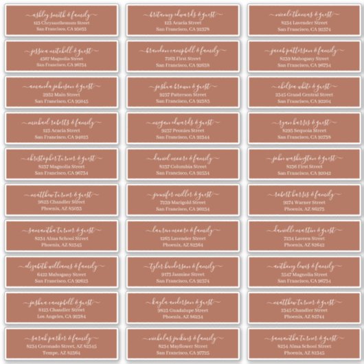 Modern Chic Script Weddenschap Namen adres Sticker (Voorkant)