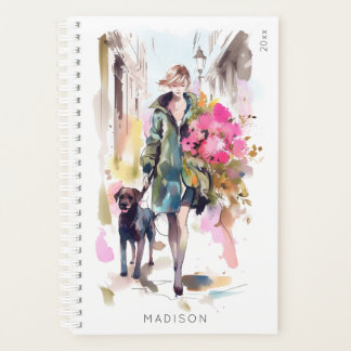 Modern Chic Stylish Woman Floral Hondenliefhebber Planner