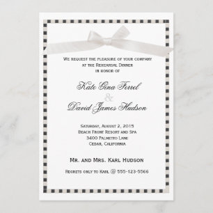 Modern Chic Taupe Satin Ribbon Rehearsal Dinner Kaart