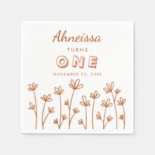Modern Chic Terracotta Flowers First Birthday Servet