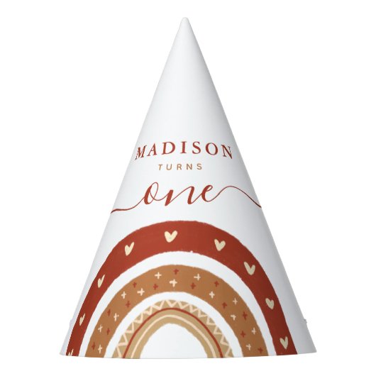 Modern Chic Terracotta Rainbow Boho Birthday Feesthoedjes (Voorkant)