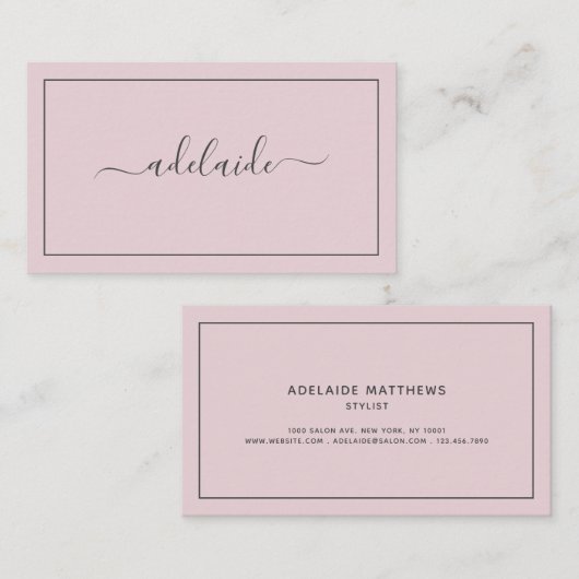 Modern Chic Trendy Blush Pink hairstylist script Visitekaartje (Voorkant / Achterkant)