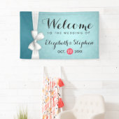 Modern Chic Turquoise White Ribbon Wedding Banner (Insitu)