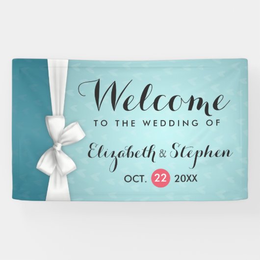 Modern Chic Turquoise White Ribbon Wedding Banner (Horizontaal)
