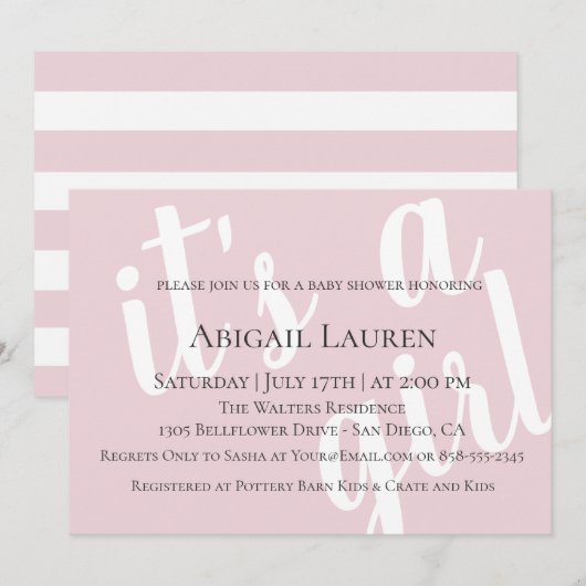 Modern Chic Typography Baby shower Invitation Kaart (Voorkant / Achterkant)