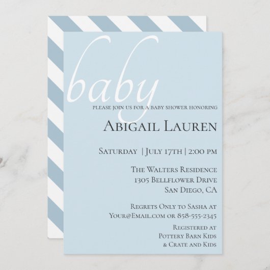 Modern Chic Typography Baby shower Invitation Kaart (Voorkant / Achterkant)