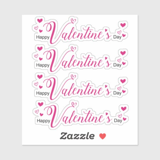 Modern Chic Valentijnsdag Pink Script Hearts Sticker (Vel)