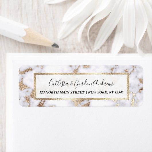 Modern Chic White Gold Foil marble Pattern Etiket (Insitu)