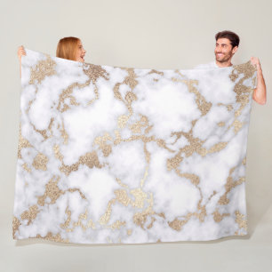 Modern Chic White Gold Foil marble Pattern Fleece Deken