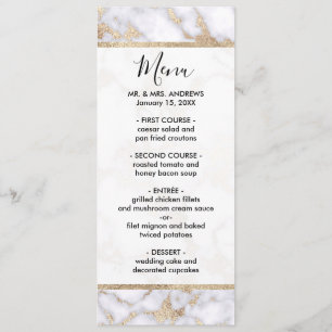 Modern Chic White Gold Foil marble Pattern Menu