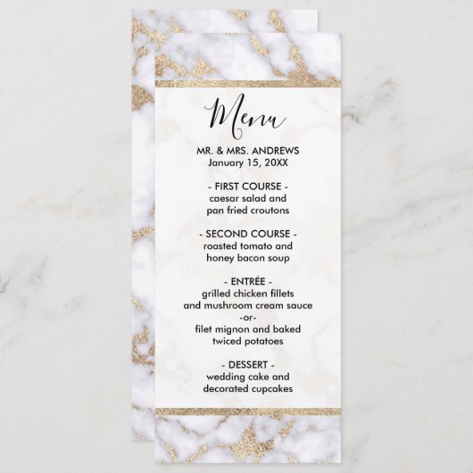 Modern Chic White Gold Foil marble Pattern Menu (Voorkant / Achterkant)