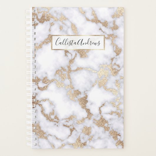 Modern Chic White Gold Foil marble Pattern Planner (Voorkant)