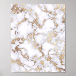 Modern Chic White Gold Foil marble Pattern Poster