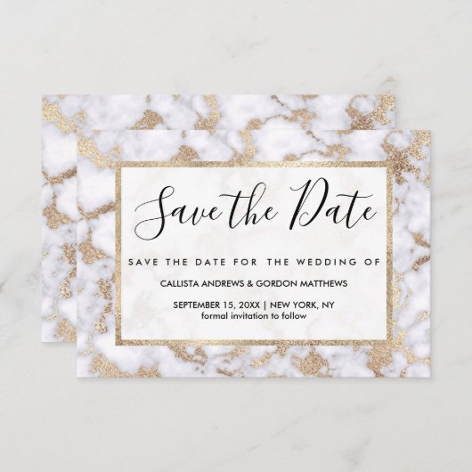 Modern Chic White Gold Foil marble Pattern Save The Date (Voorkant / Achterkant)