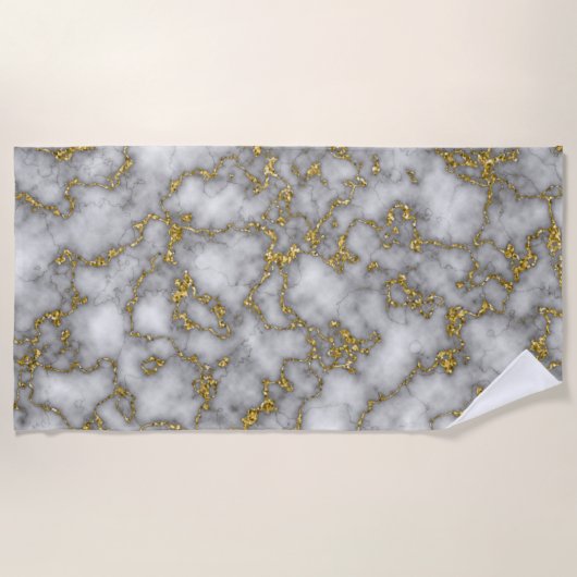 Modern Chic White Gold Foil marble Pattern Strandlaken (Voorkant)