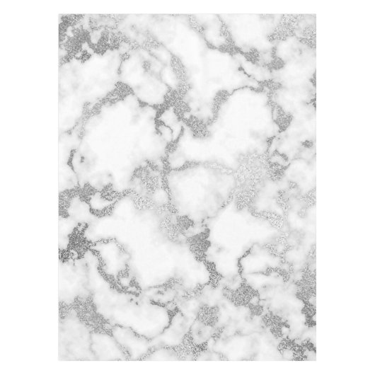 Modern Chic White Silver Foil Marble Pattern Tafelkleed (Voorkant)