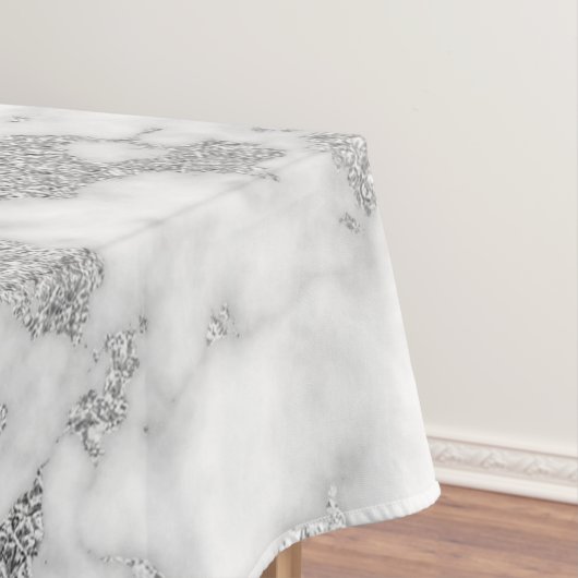 Modern Chic White Silver Foil Marble Pattern Tafelkleed (Voorbeeld)