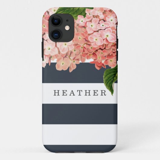 MODERN Chic Wide Stripes  Hydrangea Floral Case-Mate iPhone Case (Achterkant)