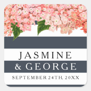 MODERN Chic Wide Stripes w  Hydrangea Vierkante Sticker
