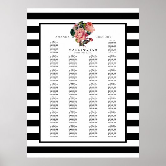MODERN Chic Wide Stripes w Rozen Wedding Seding Poster (Voorkant)