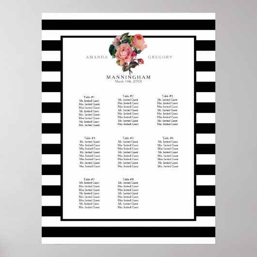 MODERN Chic Wide Stripes w Rozen Wedding Seding Poster (Voorkant)