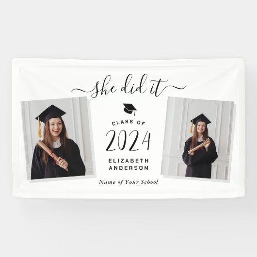 Modern Chic Ze deed het Afstuderen 2 foto Afstuder Spandoek (Horizontaal)