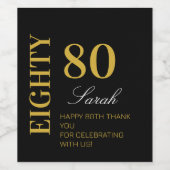 Modern Chic Zwart & Goud 80 Verjaardagsfeest Wijn Etiket (Enkel label)